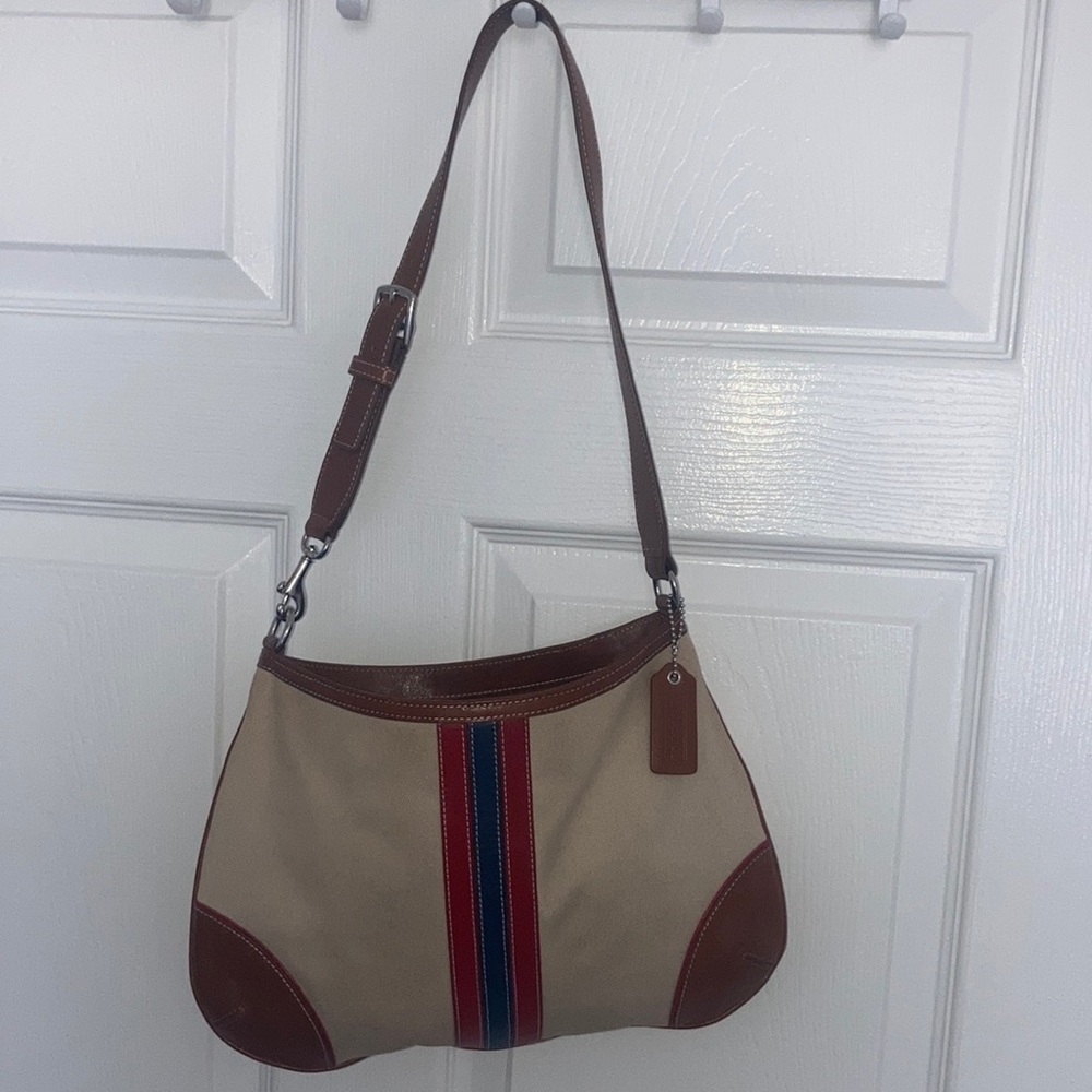 COACH Vintage VTG Y2K Canvas Leather Stripe Hobo Shoulder Bag, NWT 6036